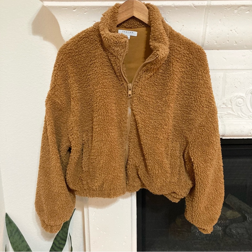 Brown Teddy Sherpa Crop Jacket Size Medium M